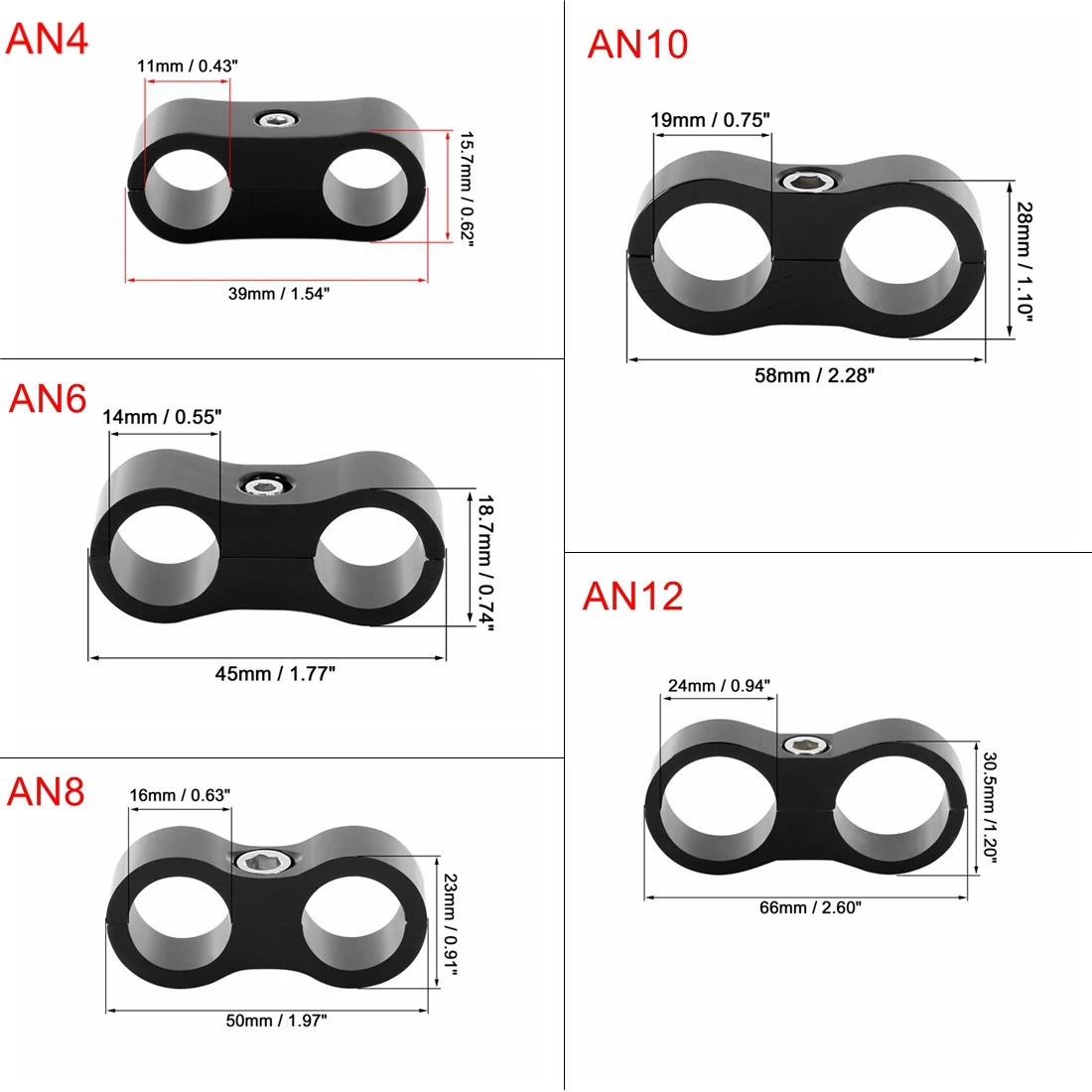 X Autohaux 6pcs AN4 AN6 AN8 AN10 AN12 Oil Fuel Water Hose Separator Divider Clamp Fitting Adapter with Wrench for Car
