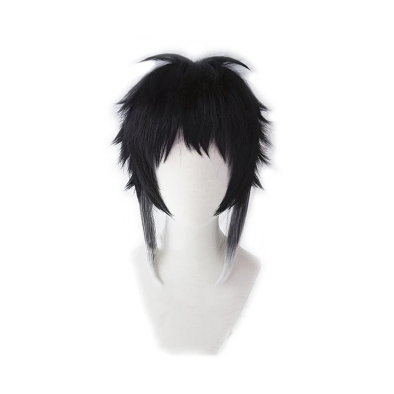 

Anime Bungo Stray Dogs Ryunosuke Akutagawa Short Black with White Heat Resistant Synthetic Hair Cosplay Costume Wigs