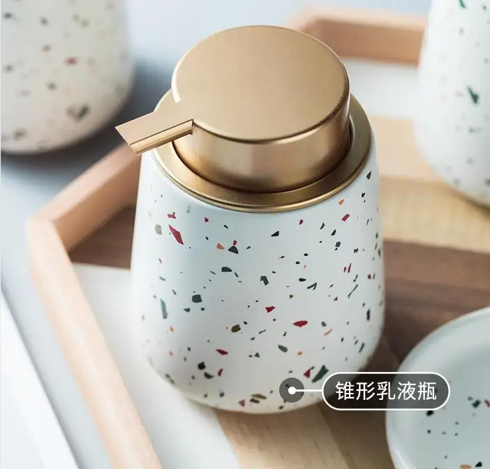 Terrazzo Ceramic Bathroom Decor Set Emulsion Bottle Gargle Cup Image 7