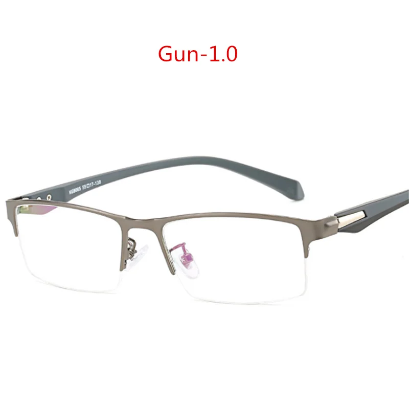 Студенческие очки для близорукости с градусом, для женщин и мужчин, металлическая полуоправа, близорукие очки-0,5-1,0-1,5-2,0-2,5-3,0-3,5-6,0 - Цвет оправы: GUN-100