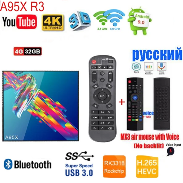 A95X R3 RK3318 4K Смарт ТВ приставка Android 9,0 ТВ приставка Z2 4 Гб ОЗУ 64 Гб ПЗУ Wifi Netflix Youtube 2G16G медиаплеер PK a95x f3 - Цвет: 4g 32g mx3 voice