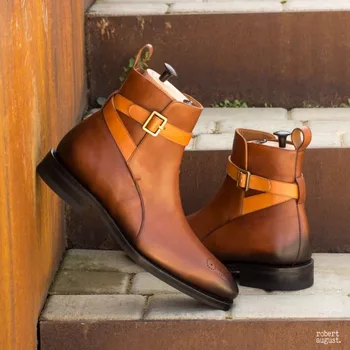 

2020 Men's Boots Pu Leather Casual Boots Handmade Slip-on Wing-tip Chelsea Boots Stylish Luxury Low Heel All-Match Boots 4M776