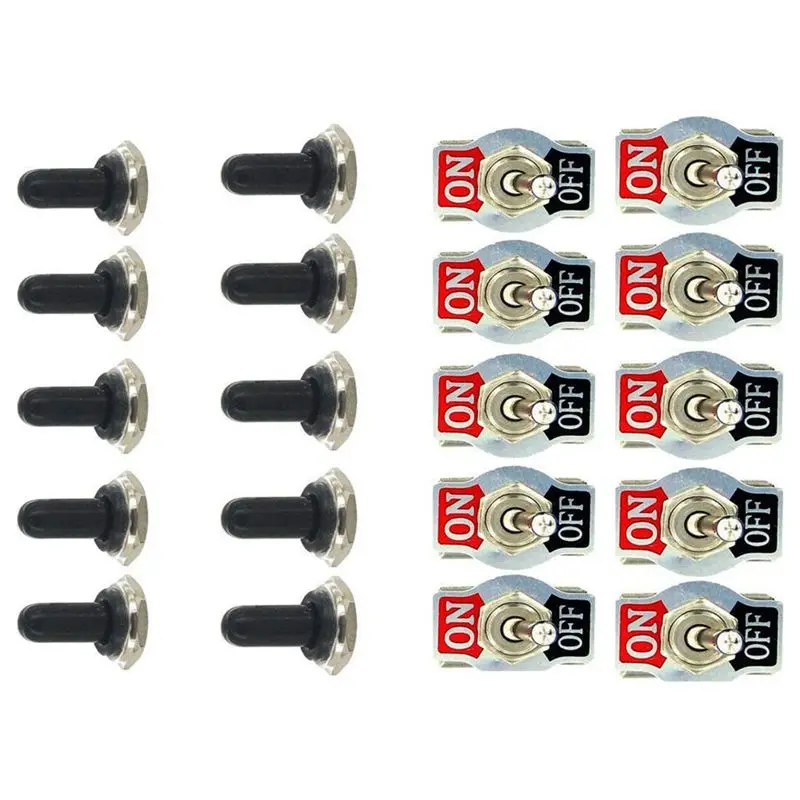 

Heavy Duty Rocker Toggle Switch 10A 125V SPST 2 Pin ON/OFF Switch Metal Bat Waterproof Boot Cap Cover - 10 Pack