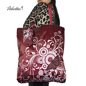 

Butterfly big square pocket Shopping bag,Eco-friendly folding reusable Portable Shoulder handle Bag Polyester for Travel Grocery