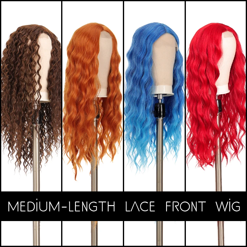 Lace Wig Synthetic Front Lace Wigs Deep Wave Hand-tied Red Brown Blue Orange Wigs for Women Long Wavy Curly Daily Wear MUMUPI дезодорант mon platin blue wave 80 мл