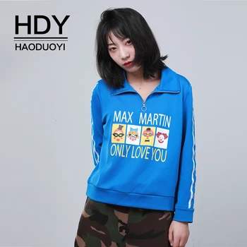 

HDY Haoduoyi 2019 New Fashion Autumn Personality Sports Youth Style High Collar Zipper Long Sleeve Printed Pullover Sweatshirt