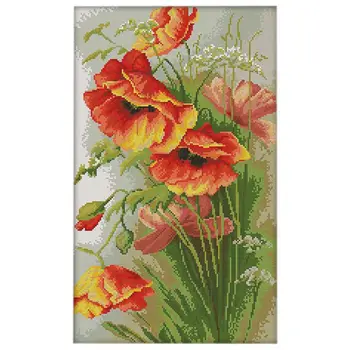 

DIY Handmade Needlework Counted Cross Stitch Set Embroidery Kit 14CT Poppy Flowers Pattern Cross-Stitching 33 * 50cm Home Decora