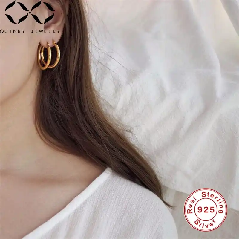 Куинби 925 серебряные серьги для женщин 18 мм золото большой круглый обруч серьги на подарок девочке вечерние aretes Женские Ретро серьги-обручи Q5