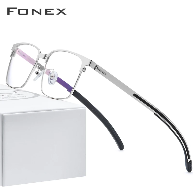 

FONEX Silicone Alloy Optical Eyeglasses Frame Men Prescription Square Myopia Glasses New Metal Antiskid Screwless Eyewear 989