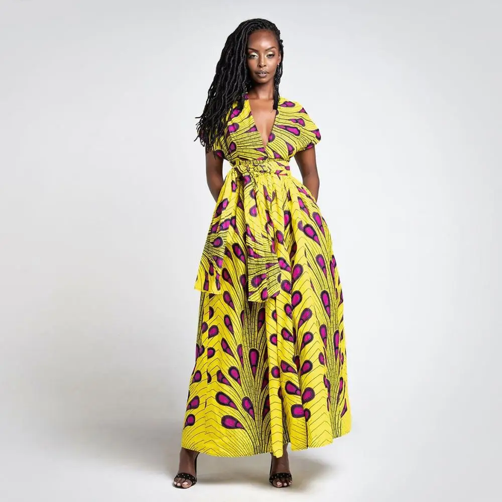 

African Print Skirt Summer Africa Traditional Dahiki Dresses Women Bohemian Long Dress Party Maxi Skirt Plus Size Yellow Red Ski