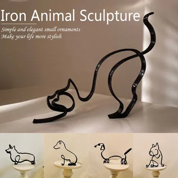 Cat Dog Minimalist Art Sculpture Personalized Gift Metal Decor Modern Home Decoration Office Accessories Cute Animal Ornament 1