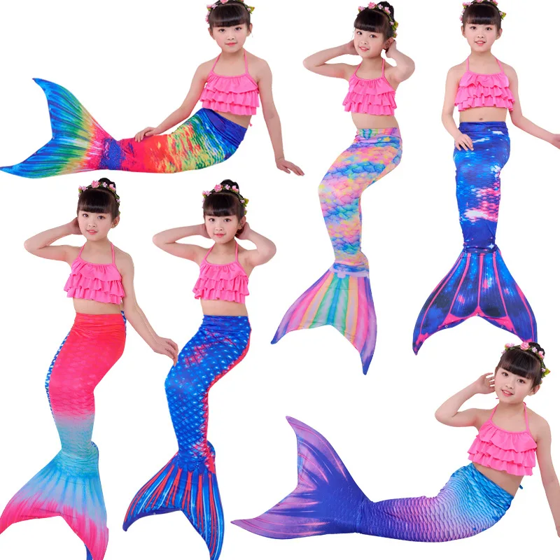 

Kids Swimmable Mermaid Tail for Girls Swimming Bating Suit Mermaid Costume Swimsuit can add Monofin Fin Goggle with Garland