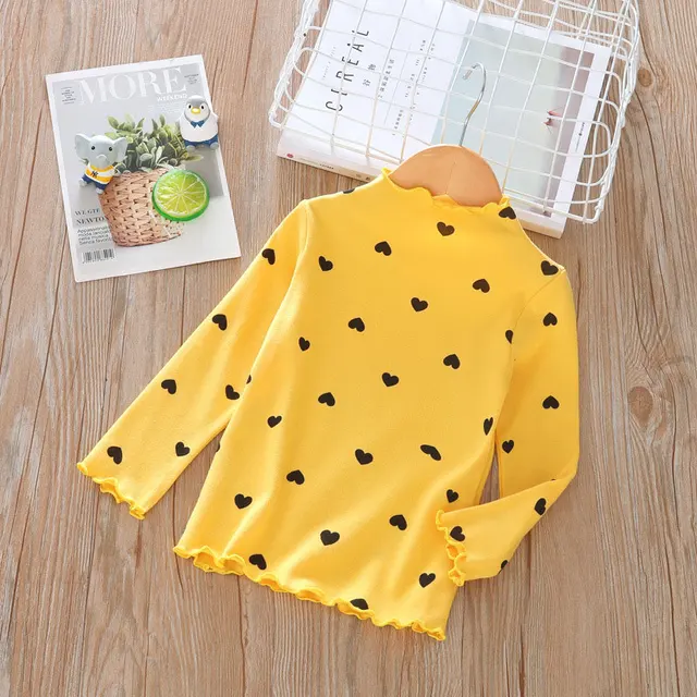 New Cotton Autumn Boys Girls Basic Shirts Winter Turtleneck Collar T Shirt For 1-6Years Baby Girl Long Sleeve Clothes Comfort T636-yellow
