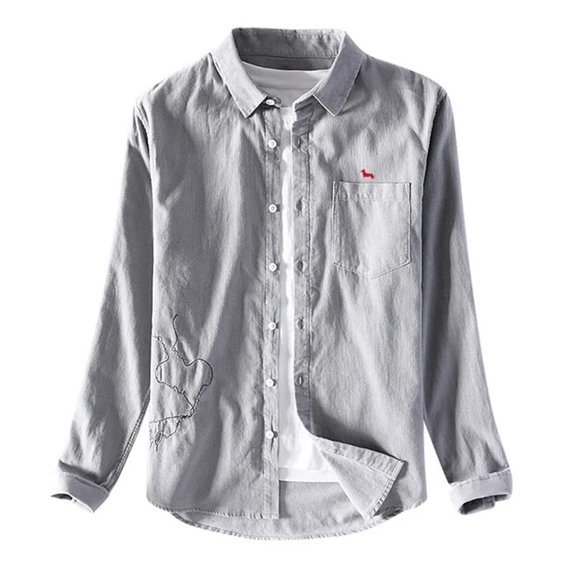 Новая вышитая гармошка высокого качества вельветовые мужские рубашки с длинными рукавами Повседневная Клетчатая Мужская одежда рубашки Camisa Masculina