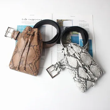 

20# Women Men Waist Bags Casual Fanny Pack Women Waist Pack Serpentine Fanny Pack Leather Fashion Snake Skin Waist Belt