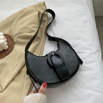 

Casual PU Leather Shoulder Bag Half Moon Bags for Women 2020 New Small Handbag Women's Bag Design Cross Body Bag Tote Handbags