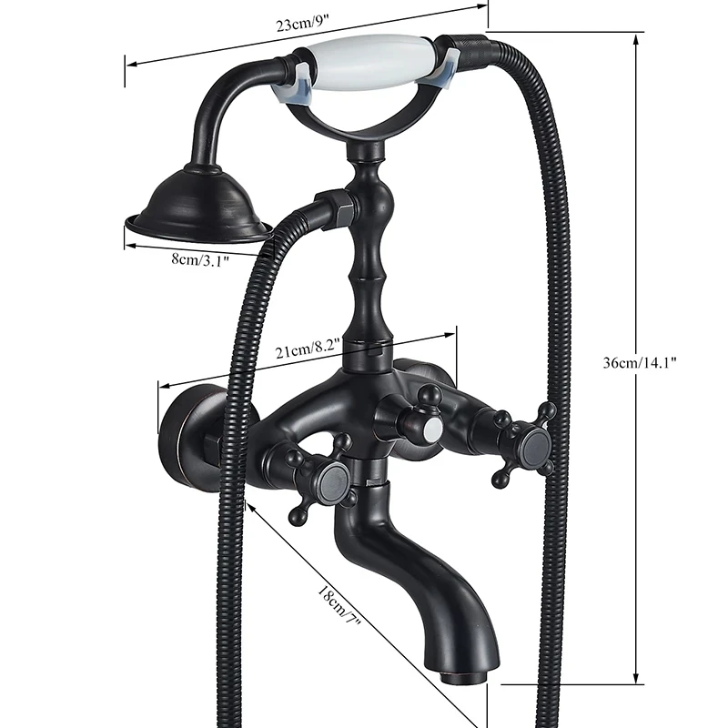 Bathtub Faucet Antique Brass Wall  Mounted Tub Sink Dual Handle With Handshower Bathroom Bath Shower Set Freestanding Mixer Tap 5