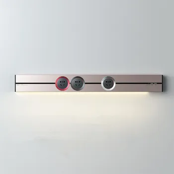 

UK Sockets 50cm Wall Mounted Power Track with 2.4A USB*2 Led Strip Light Electrical Orbital Outlet Silver Gray Black Champagne