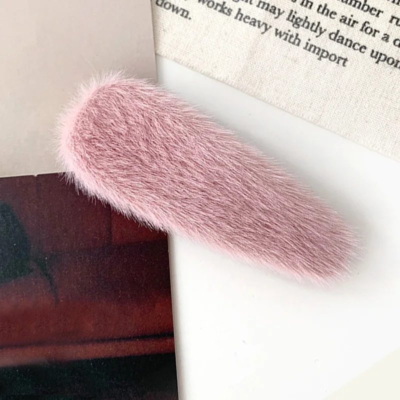Женские заколки из меха норки, 12 шт. в Корейском стиле, милые цветные заколки для волос на зиму и осень, заколки для девочек - Цвет: pink drop