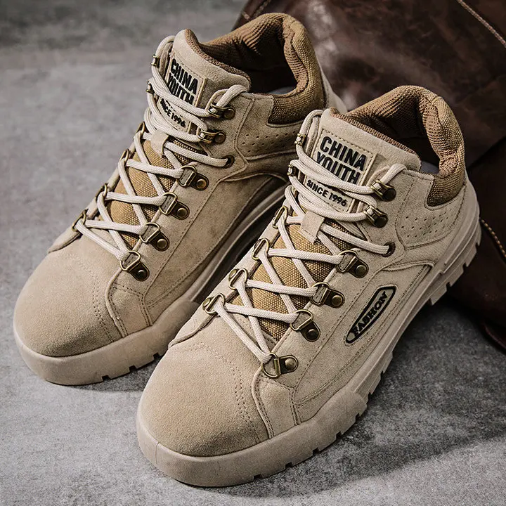 Новые мужские модные повседневные ботинки из флока на шнуровке мужские рабочие кроссовки на толстой подошве ботинки для молодых студентов A400