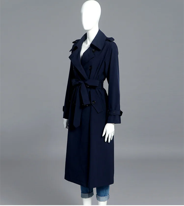 Navy Blue Women Trench Coat Fashion Double Breasted Extra Long Coat Temperament OL HIgh Quality Windbreaker Women Clothes