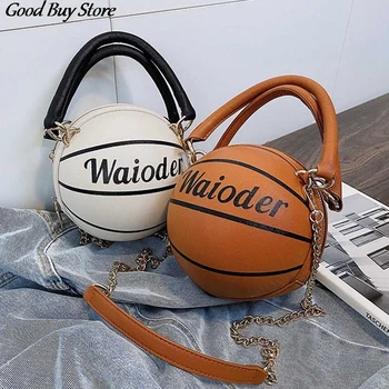 

Round Shoulder Bag Women Basketball Handbag Leather Chains Crossbody Totes Fashion Girls Playing Ball Purses Designer Clutch