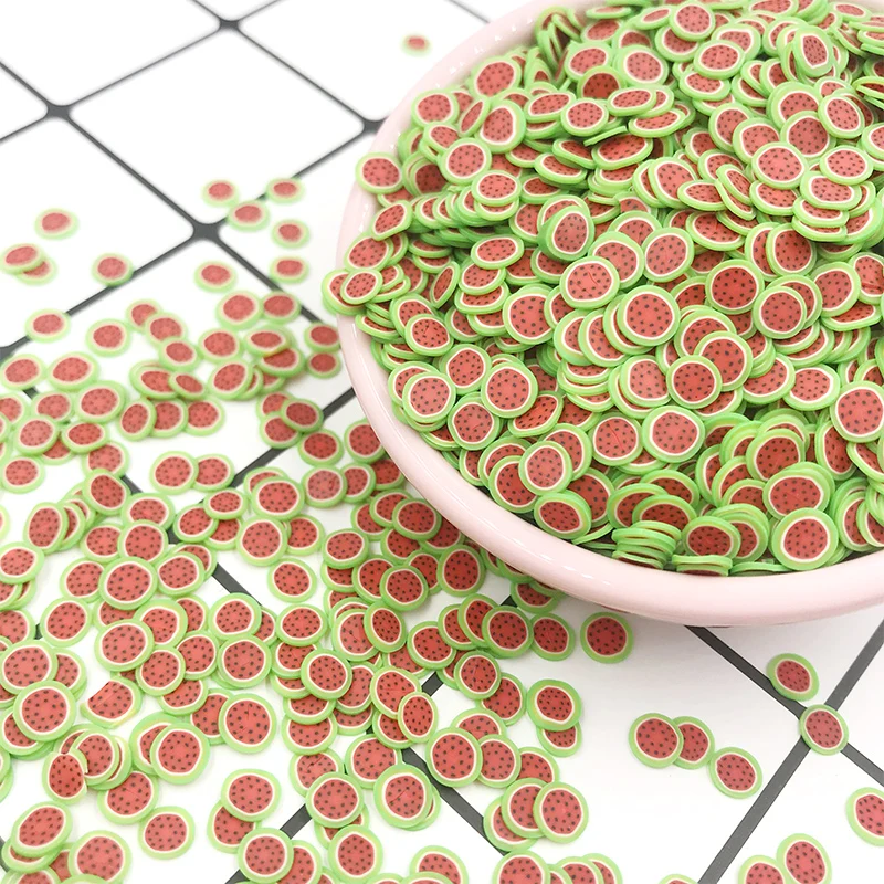 watermelon 50 г Fimo полимер фруктовый ломтик глина брызги для слизи наполнитель аксессуары поддельные торт десерт еда Частицы украшения DIY 5 мм - Цвет: watermelon