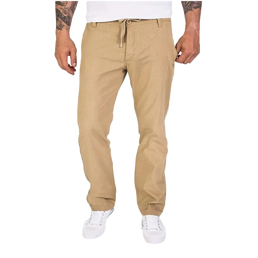 Модные мужские легкие штаны Новые дышащие хлопковые прямые брюки мужские осенние повседневные деловые длинные брюки рабочие штаны