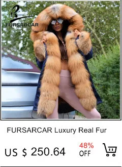 FURSARCAR роскошная женская меховая парка пуховик с капюшоном Модный черный Femme Зимний натуральный мех парка с воротником из меха енота