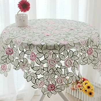 

Elegant Green Leaves Dining Table Set Delicate Pink Rose Embroidered Table Cloths For Weddings,Designer Table Cover