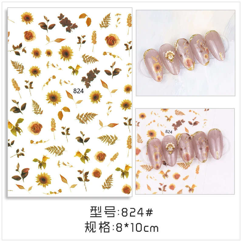

1 PC Retro Vintage Accents Ultrathin Nail Decal Stickers Flowers Daisy Leaf Summer Nail Art Decoration Accessories Manicure DIY