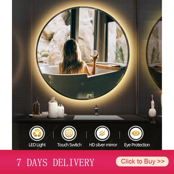 

Beauty Makeup LED Mirror Round Anti Fog Mirror Bathroom Cool White LED Light Wall Mounted Hanging Vanity Bath Smart Mirror HWC
