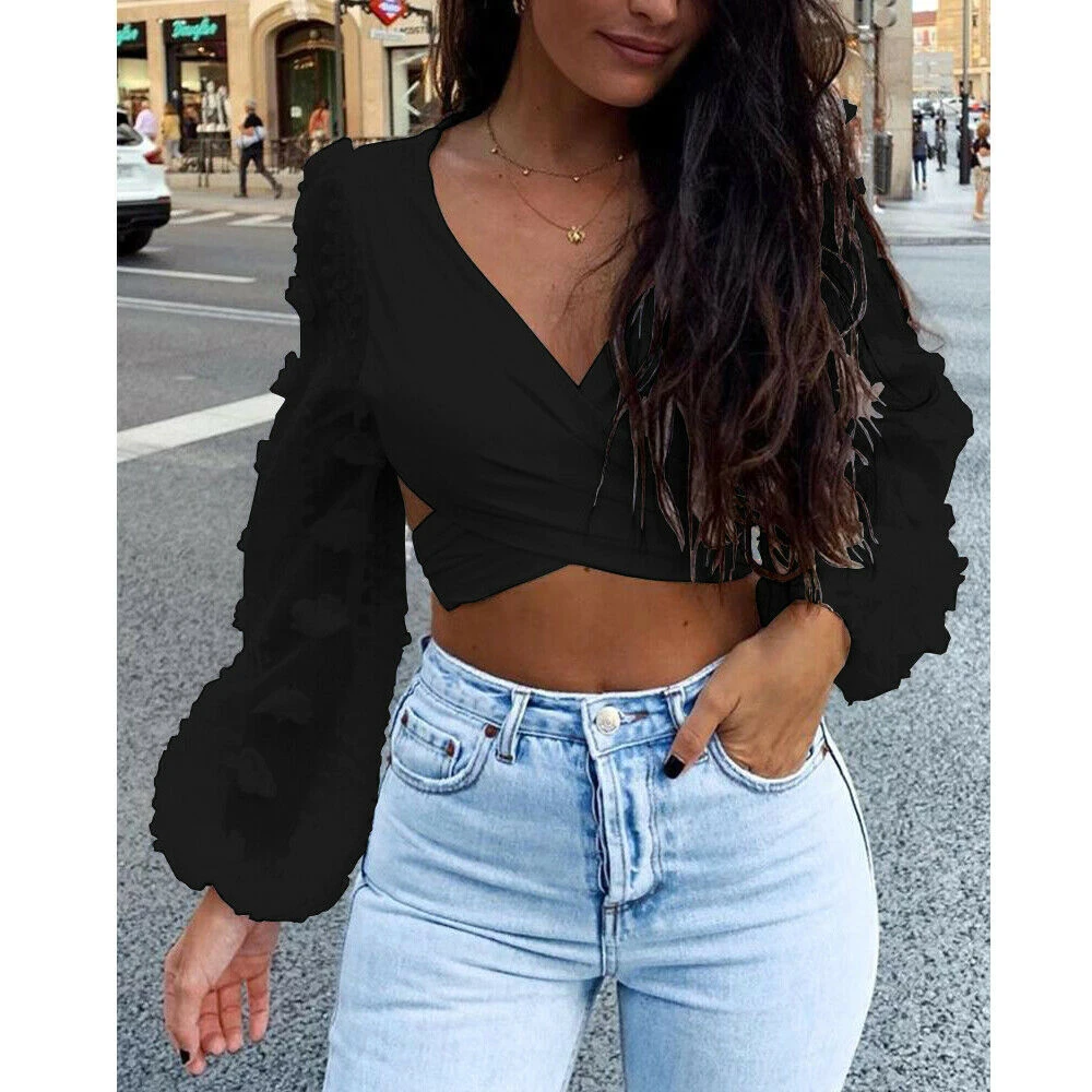 Crop top mujer manga larga Clearance