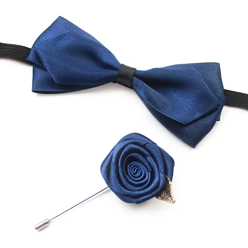 Bow Tie Set 2PCS 2 шт мужской женский ленточный галстук-бабочка набор элегантная Свадебная рубашка ошейник "галстук-бабочка" Новые носовые платки с бантиком Цветок Булавка брошь Карманный квадратный - Цвет: Bow Tie Set 2PCS