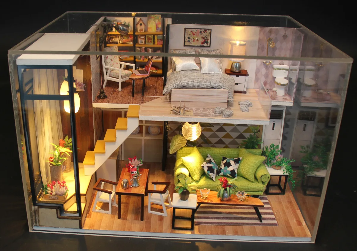 

Hoomeda-diy DIY Hut Handmade Assembled Model Wood Doll House Take You Romantic Northern European-Style Creative Model