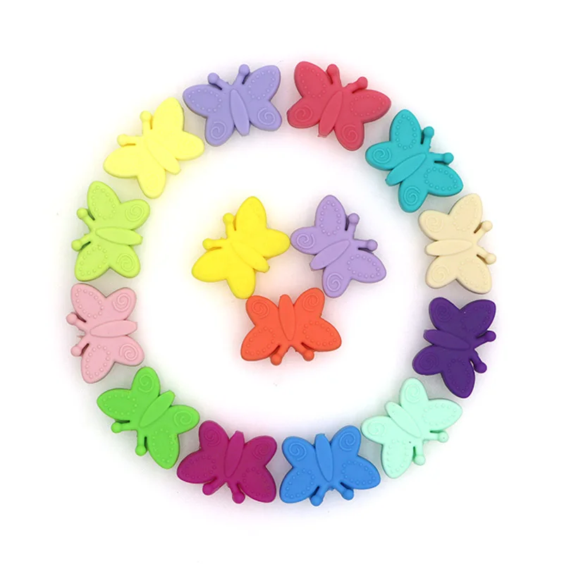 

kovict 5pcs/10pcs/20pcs Butterfly Silicone Beads Baby Teething Necklace DIY Making Animal BPA Free Silicone Beads Baby Teether