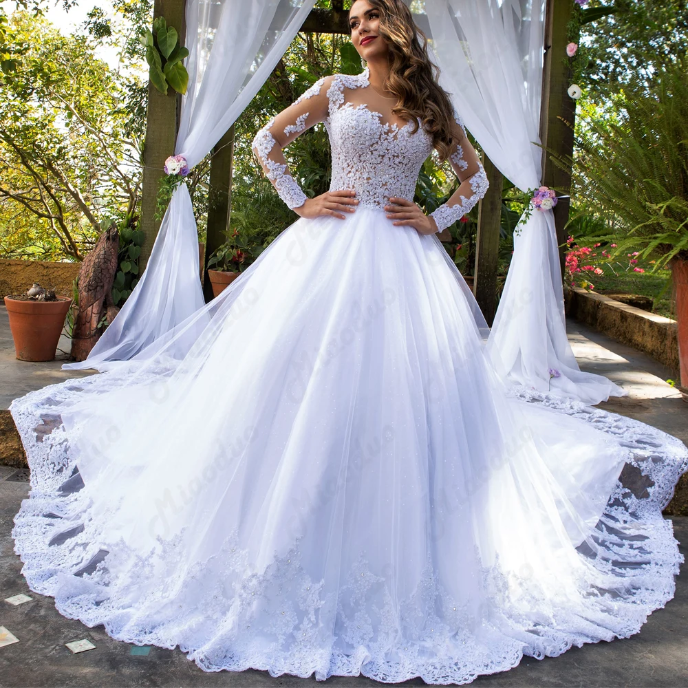 

Vestidos De Noiva 2020 Ball Gown Long Sleeve Wedding Dress White Appliques Princess Lace Wedding Gowns Robe Mariage Elegant