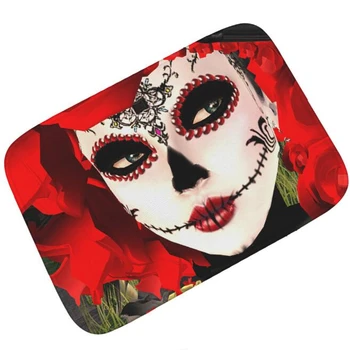 

Colorful Mexican Day of the Dead Sugar Skull Rubber Door Mat for Shower Kitchen Doormat Rug Carpet Classic Halloween Decor Gift
