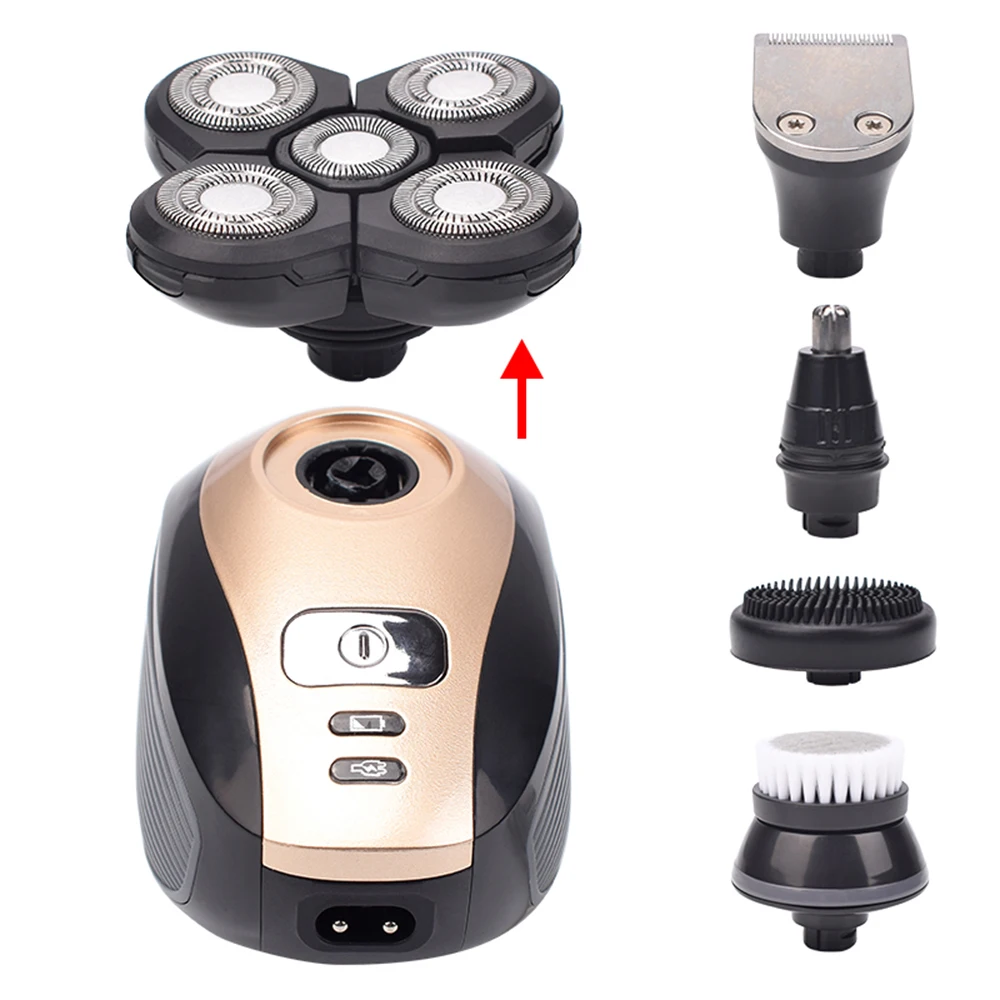 

5 In 1 4D Men's Rechargeable Bald Head Electric Shaver 5 Floating Heads Beard Nose Ear Hair Trimmer Razor Clipper Facial Brush
