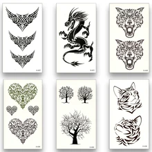 12Pcs/Lot Waterproof Temporary Tattoos Stickers,Water Transfer Disposable Stickers, Wolf deer dragon Cat Pattern for Men, Women