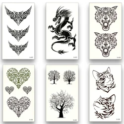 12Pcs/Lot Waterproof Temporary Tattoos Stickers,Water Transfer Disposable Stickers, Wolf deer dragon Cat Pattern for Men, Women