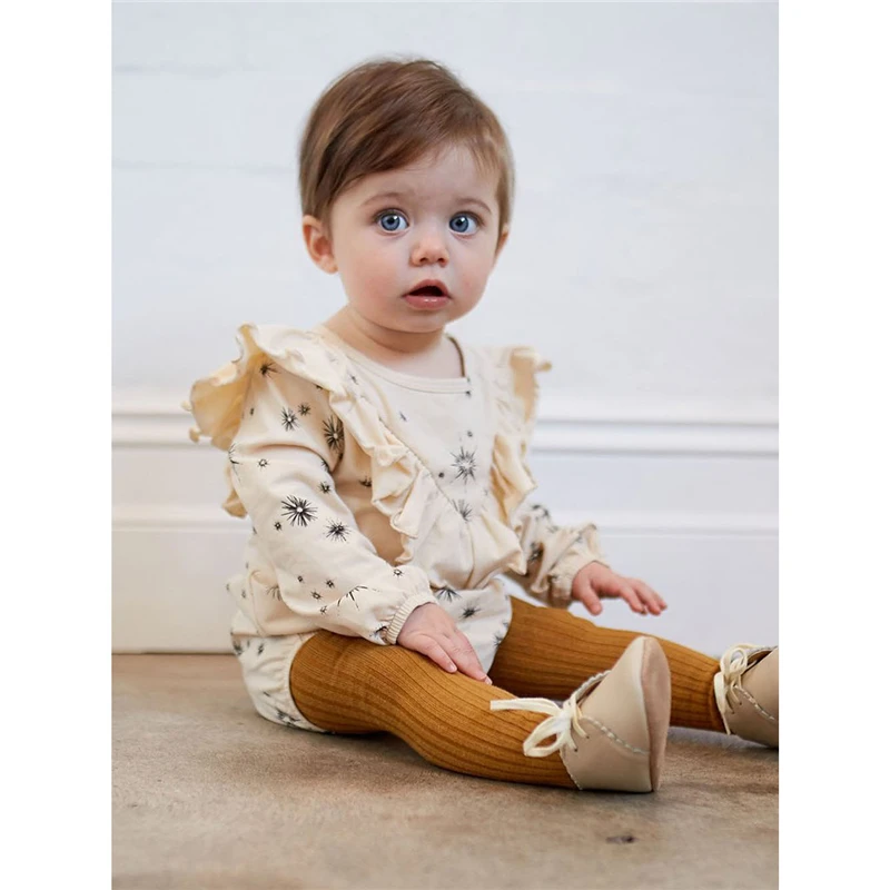 

Newborn Infant Baby Girlsl Clothes Floral Print Long Sleeve Romper O Neck Ruffles Jumpsuit Handband Casual Cute Outfits Autumn