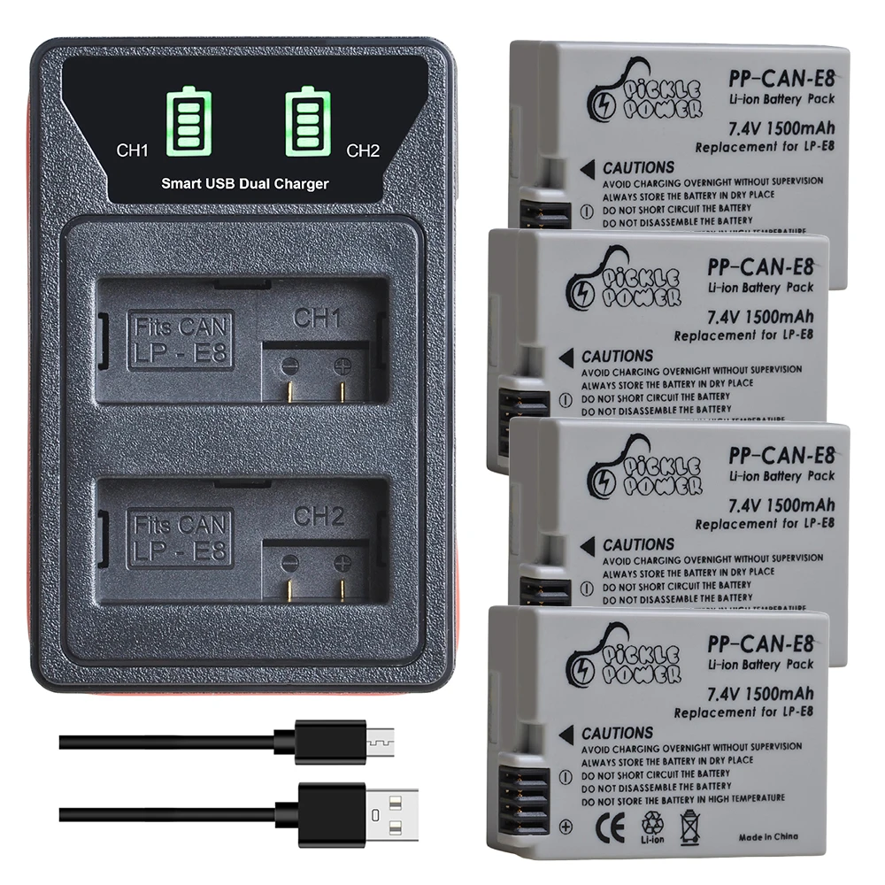 4x LP-E8 Replacement Battery LED Dual Charger for Canon EOS T3i T4i T5i 700D 