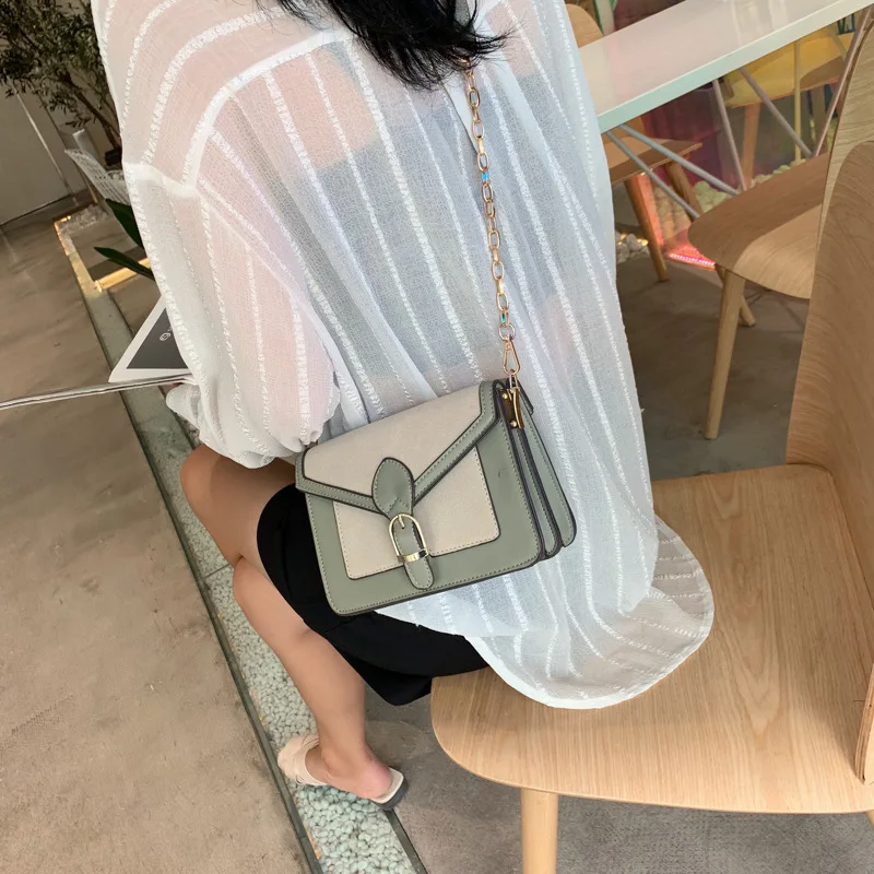 

Summer Shoulder Bag Women's 2019 New Style Fashion Contrast Color Dull Polish Square Sling Bag Versatile Shoulder Bag with Chain