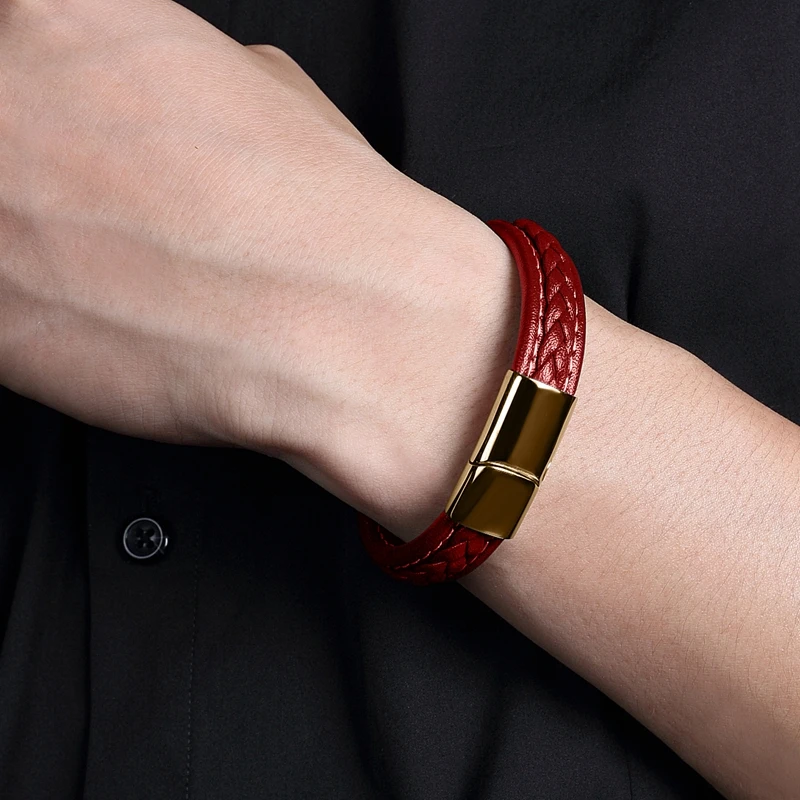 Metal Bracelet Leather Bracelet Stainless Steel Bracelet MOZO FASHION Retro Men Jewelry Braided Leather Women Handmade Bracelet Stainless Steel Clasp Wrist Band 010