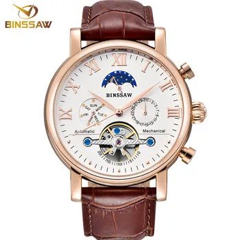 

Men Tourbillon Automatic Mechanical Watch Fashion&Casual Luxury Top Brand Sports Leather Business Watches Phase Moon Self-Wind