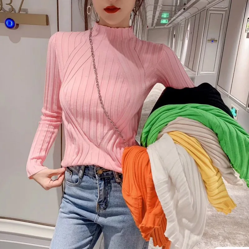 Women Autumn Spring Korean Version Long Sleeve Loose Sweater Women Slim 7 Colors Sweater Black Bottoming Sweater Women Autumn Spring Korean Version Long Sleeve Loose Sweater Women Slim 7 Colors Sweater Black Bottoming Sweater