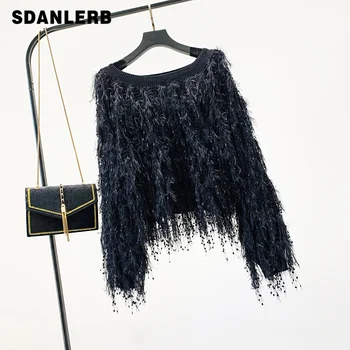 

2019 Autumn Sexy Slash Collar Sweater Women New Korean Style Loose Short Sweater Long-sleeve Pull Coat Jumper Femme Pull Ladies