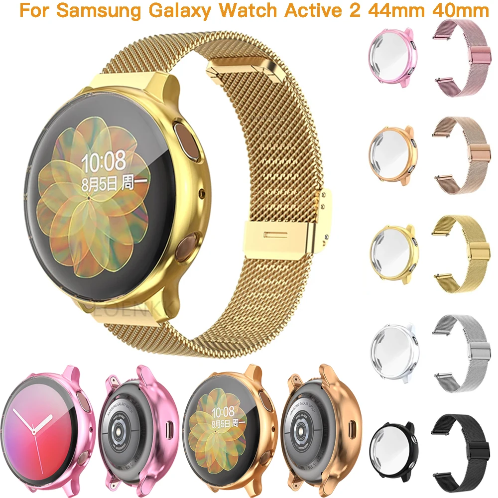 

Metal Smart Watchband Bracelet Correa For Samsung Galaxy Watch Active 2 44mm 40mm 2in1 Packaging Strap+Case Full Protector Cover