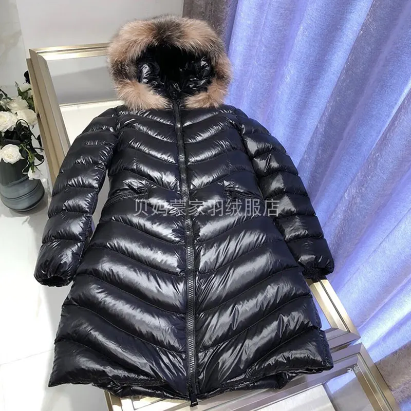 Black 90% утиный пух, пальто, зимняя женская куртка, действительно большой размер, воротник из лисьего меха, теплая верхняя одежда, женские длинные пуховики, парка с капюшоном HS721 - Цвет: Black